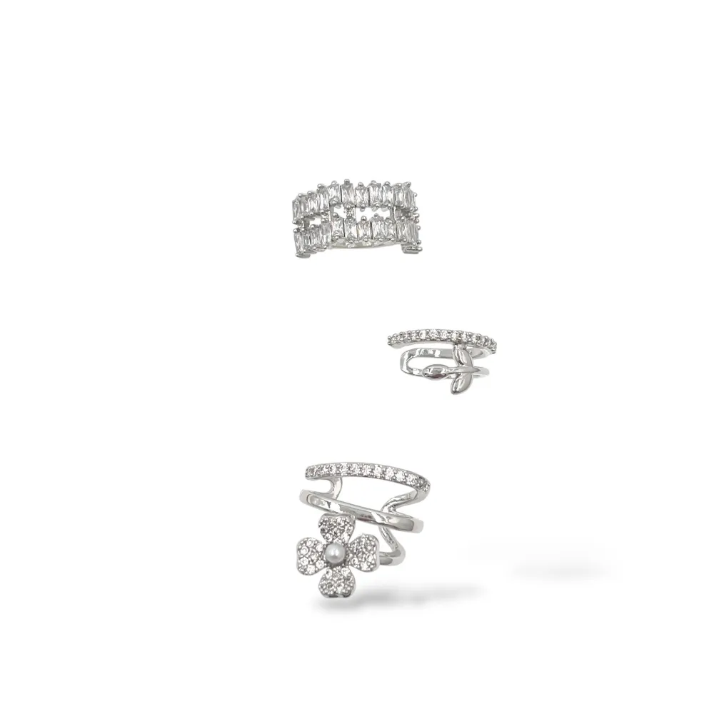 Set 3Pz  -Earcuff con Zirconia - EAK-506-383 (Argento)