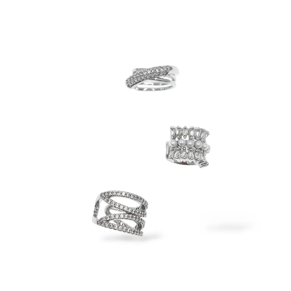 Set 3Pz  -Earcuff con Zirconia - EAK-506-385 (Argento)