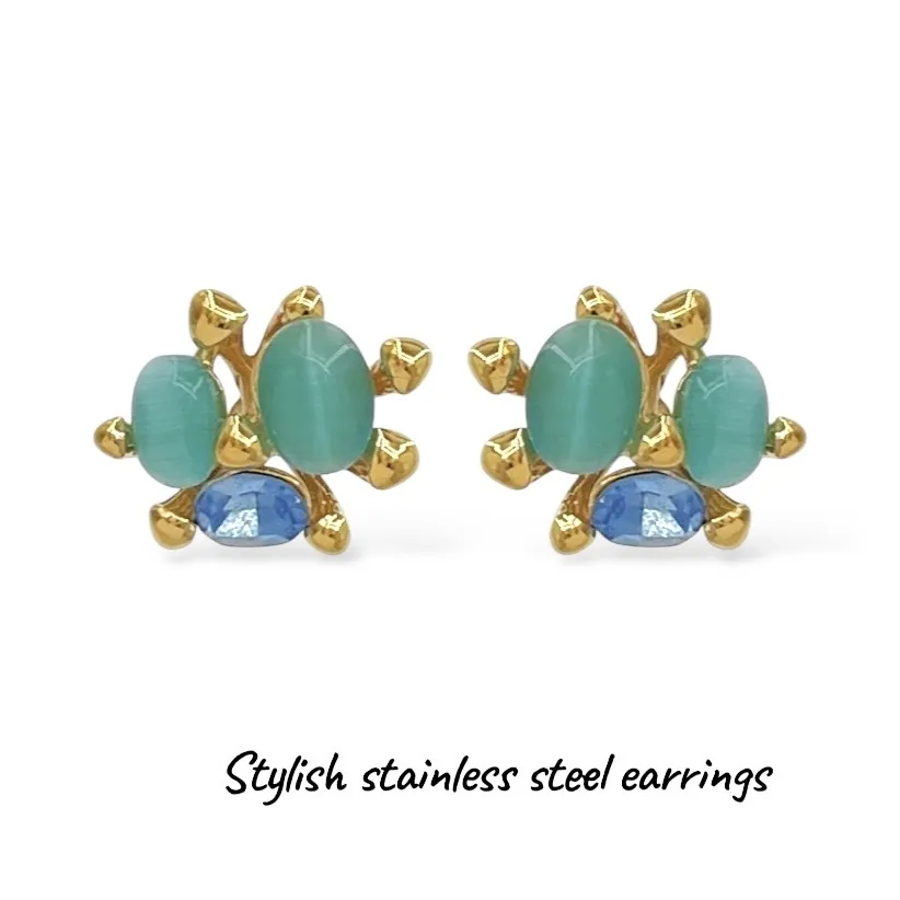 Fiore-Orecchini in Acciaio - OR-776-19 (Azzurro)