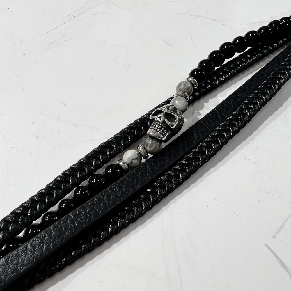 Multifili Con Teschio-Bracciale Uomo in Acciaio - BAU-775-25