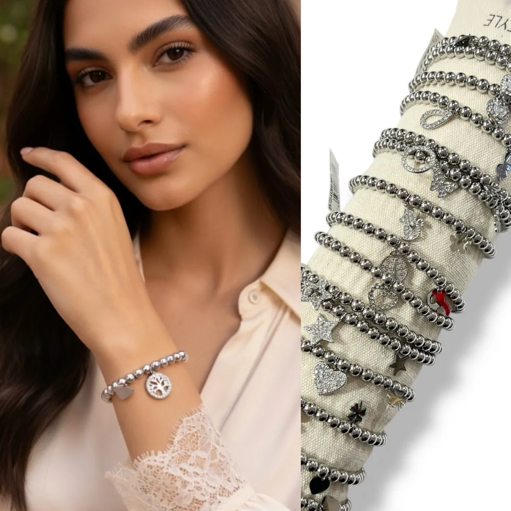 Mix Soggetti con Zirconia-15pz Bracciali Elastici in Acciaio - BR-103-AA3646-3660B (Oro Giallo)