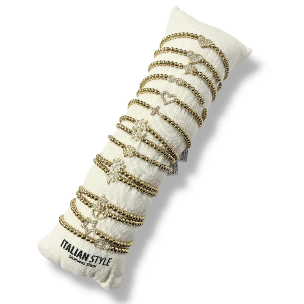 [BR-103-AA95-106B] Mix Soggetti con Zirconia-15pz Bracciali Elastici in Acciaio - BR-103-AA95-106B (Oro Giallo)