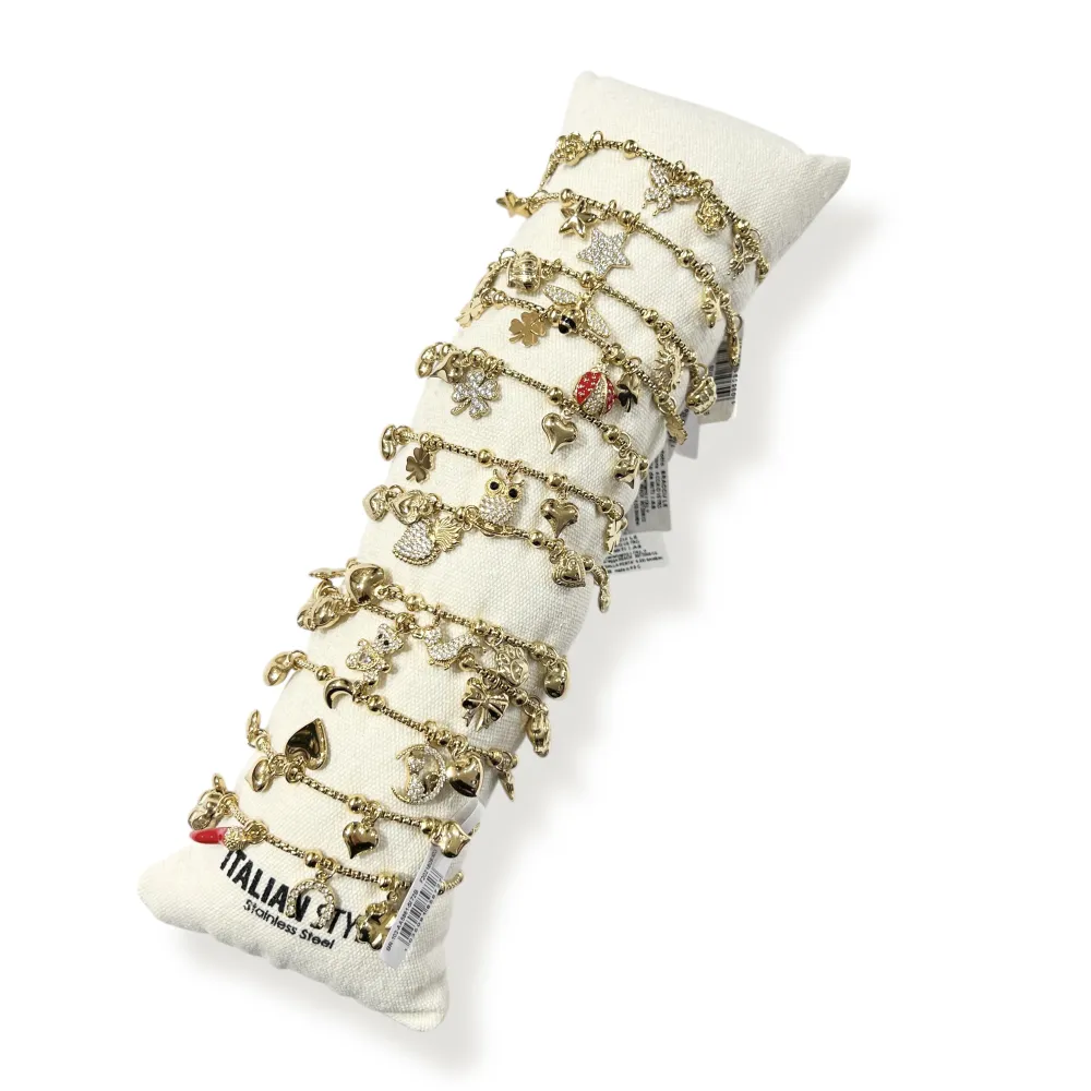[BR-103AA5861-5872B] Mix Soggetti-12pz Bracciali in Acciaio con chiusura - BR-103AA5861-5872B (Oro Giallo)