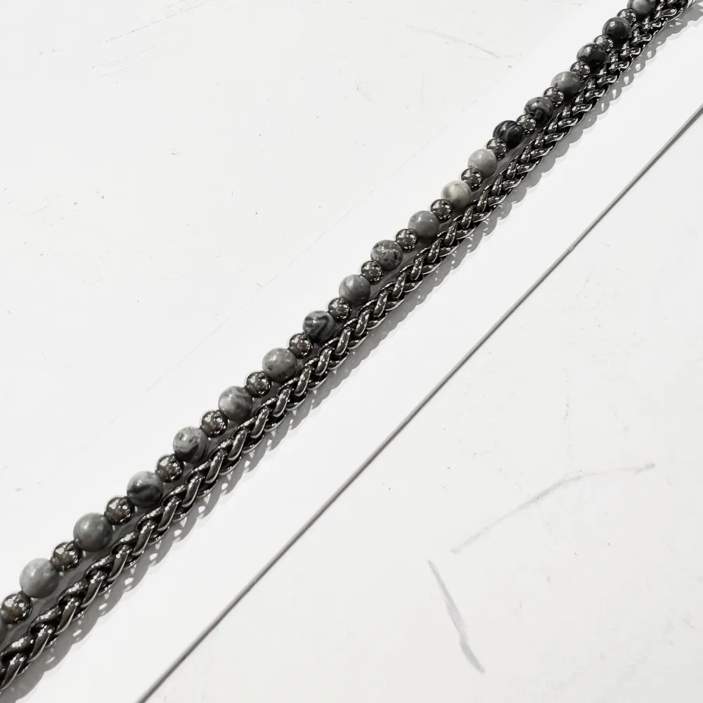 [BR-775-27] Doppia fila-Bracciale Uomo in Acciaio - BR-775-27 (Grigio)