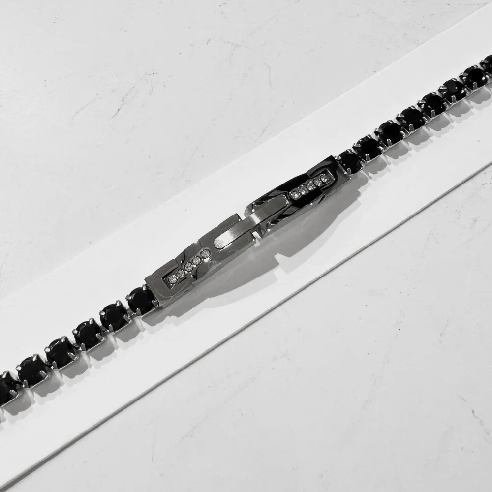 [BR-775-39] Bracciale tennis Placca con punti luci -Bracciale Uomo in Acciaio - BR-775-39 (Argento)