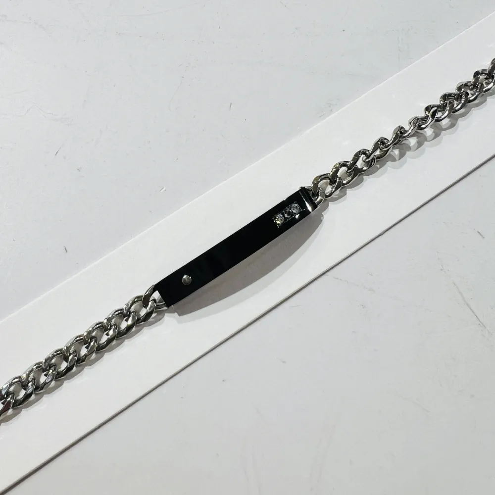 [BR-775-40] Placca con punti luci -Bracciale Uomo in Acciaio - BR-775-40 (Nero Argento)