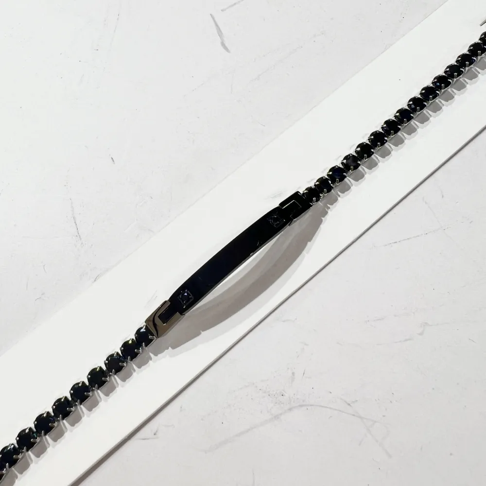 [BR-775-45] Placca semplice con punto luce-Bracciale Uomo in Acciaio - BR-775-45 (Nero Argento)