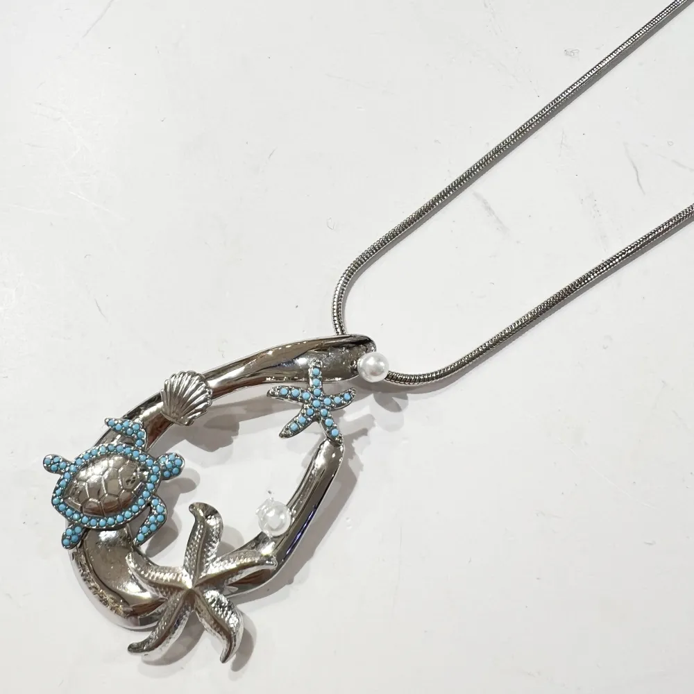 Mare Tartaruga Stella Marina -Collana Lunga in Acciaio - CL-795-10544 (Argento)