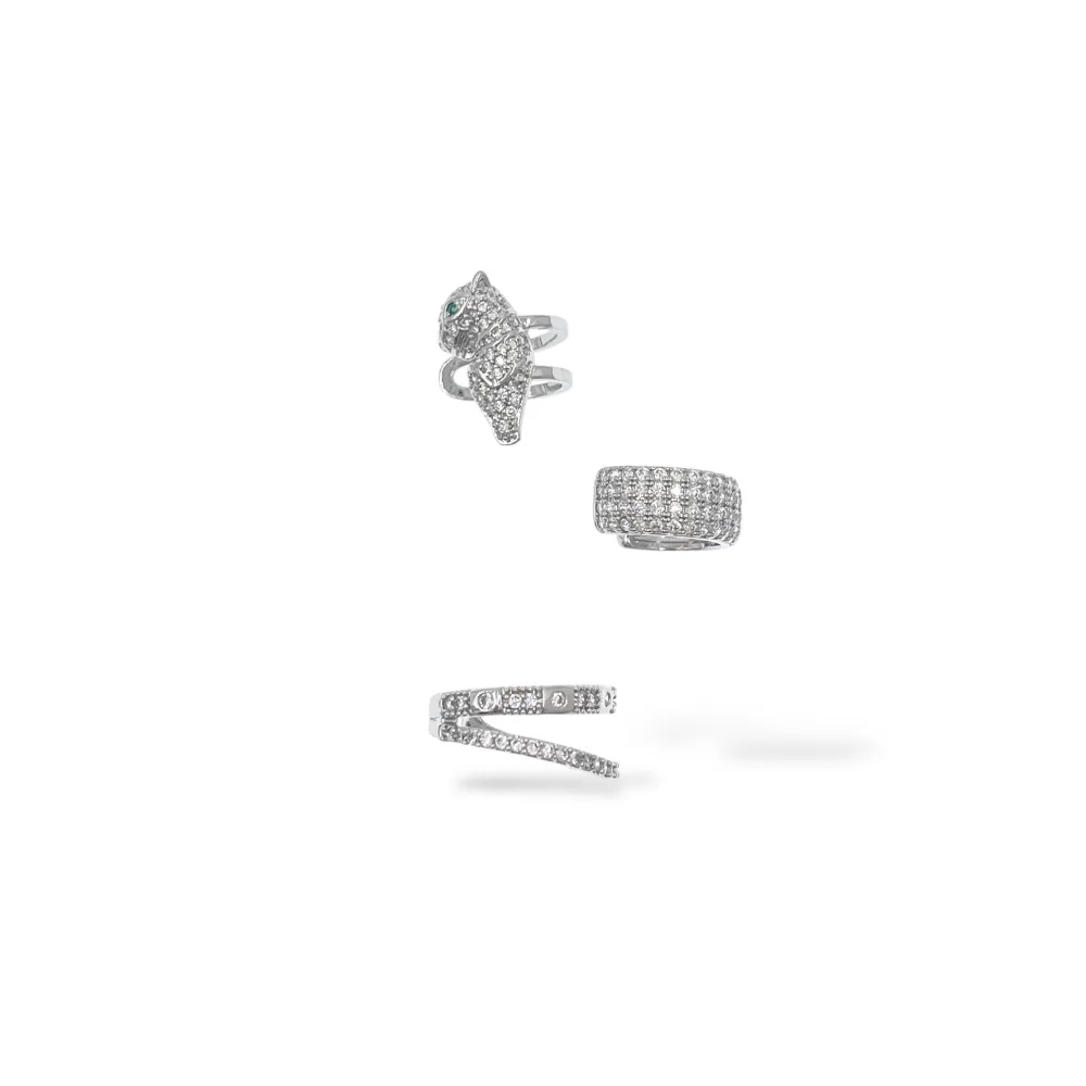Set 3Pz  -Earcuff con Zirconia - EAK-506-377 (Argento)