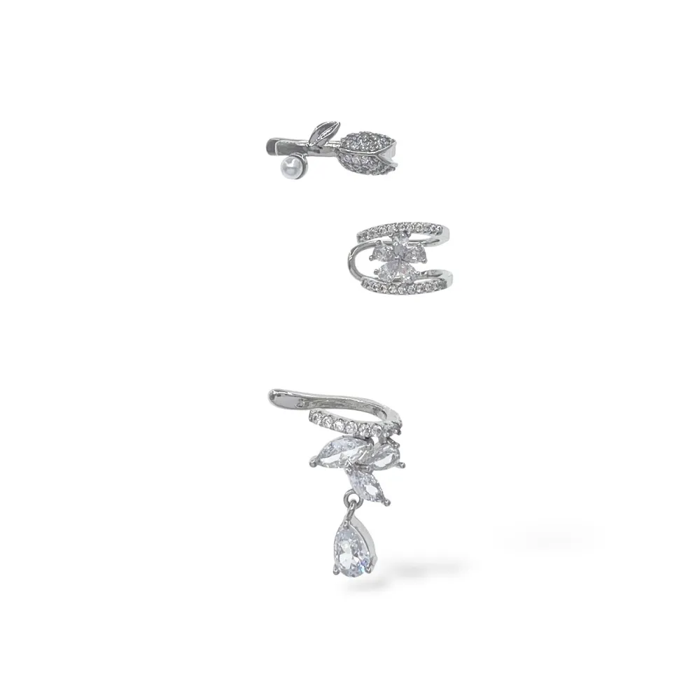 [EAK-506-379] Set 3Pz  -Earcuff con Zirconia - EAK-506-379 (Argento)