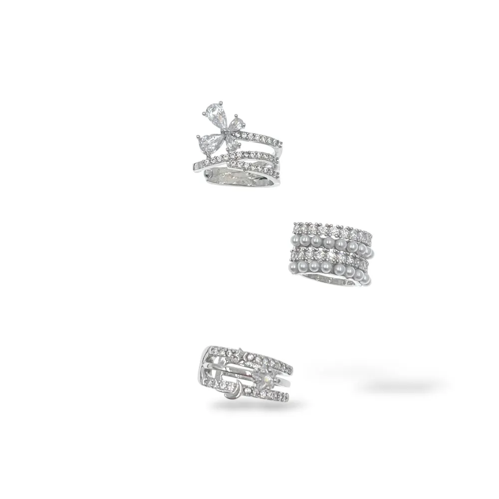 Set 3Pz  -Earcuff con Zirconia - EAK-506-384 (Argento)