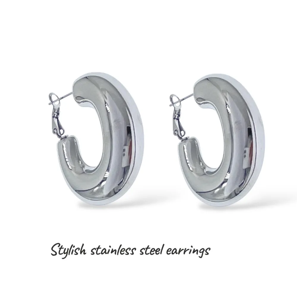 Cerchio ovale -Orecchini in Acciaio - OAP-103-AA6551E (Argento)