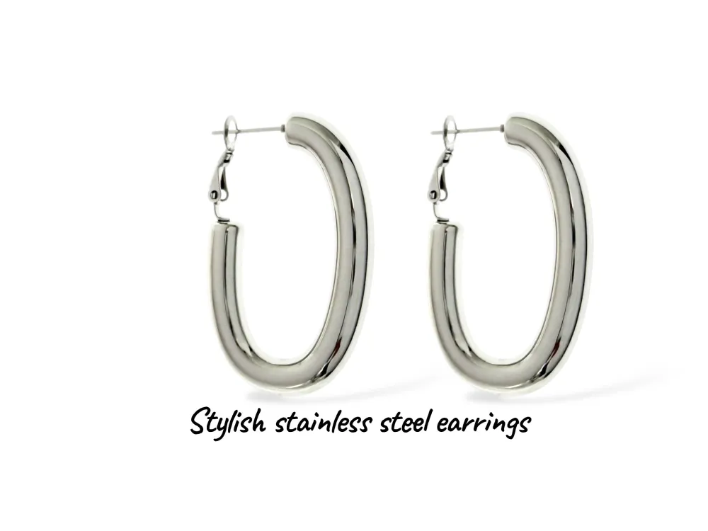 Cerchio  Ovale-Orecchini in Acciaio - OR-103-AA6558E (Argento)