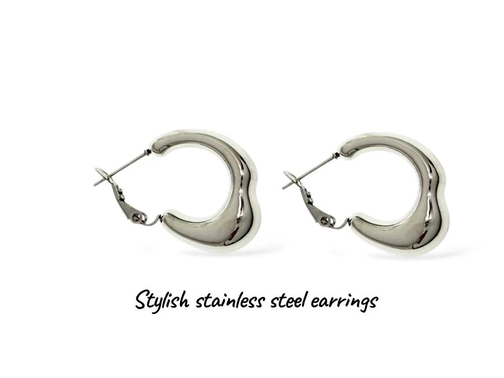 Cerchio Cuore Grande-Orecchini in Acciaio - OR-103-AA6565E M (Argento)