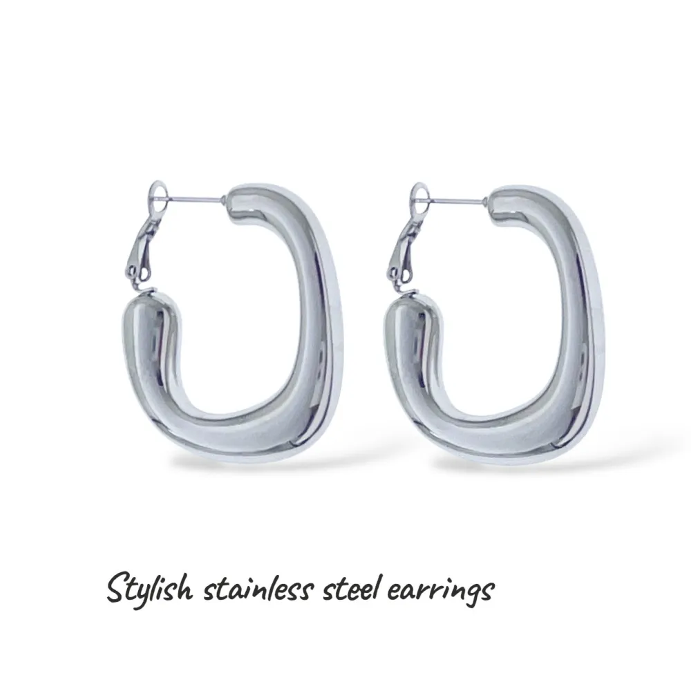 Cerchio ovale -Orecchini in Acciaio - OR-103-AA6567E (Argento)