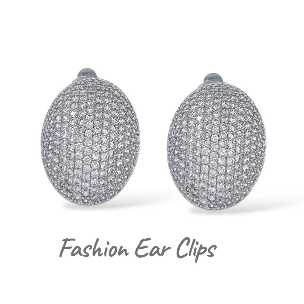 Ovale con Zirconia-Orecchini a Clip - OR-506-390 (Argento)