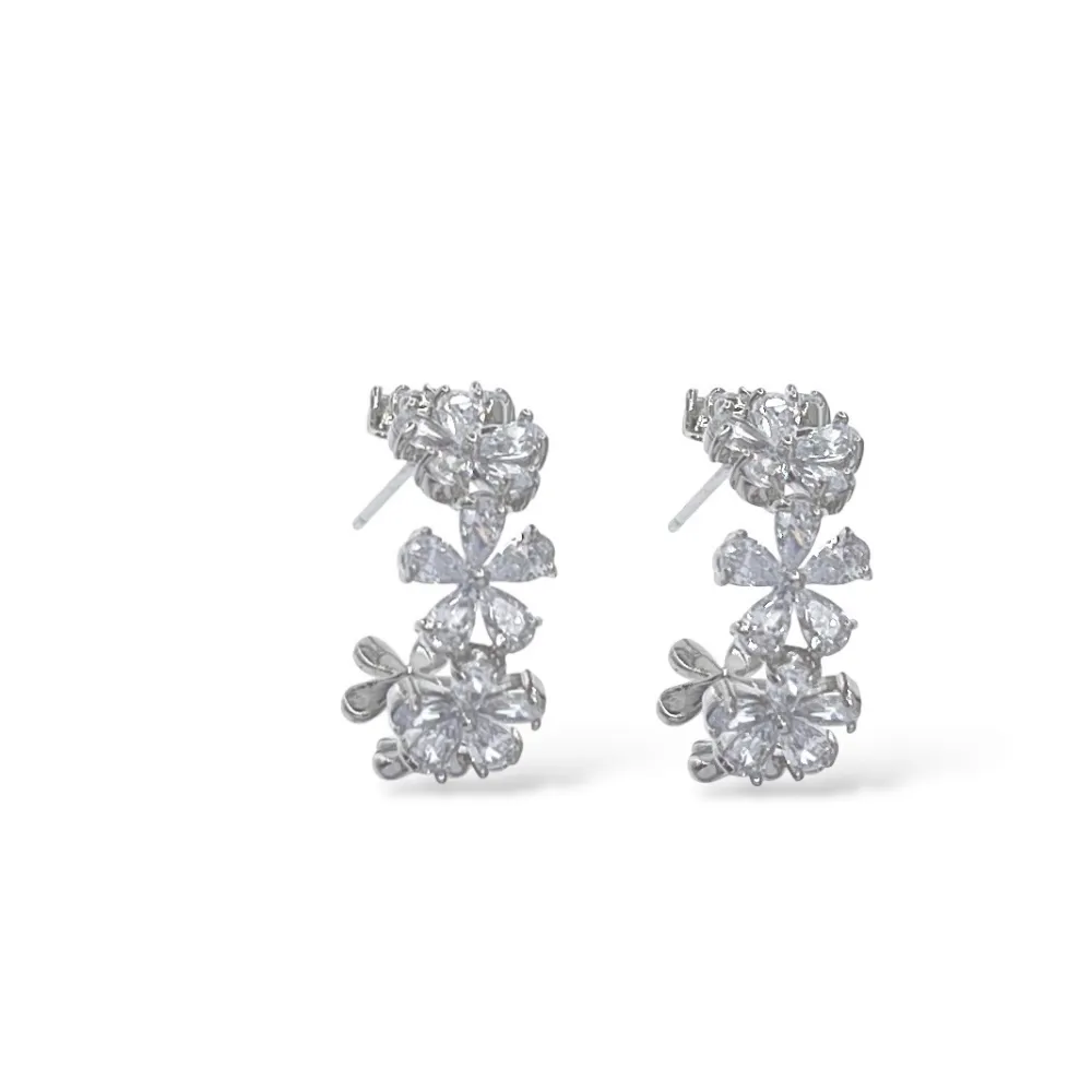 [OR-506-434] Cerchio Con Fiore-Orecchini con Cubic Zirconia - OR-506-434 (Argento)