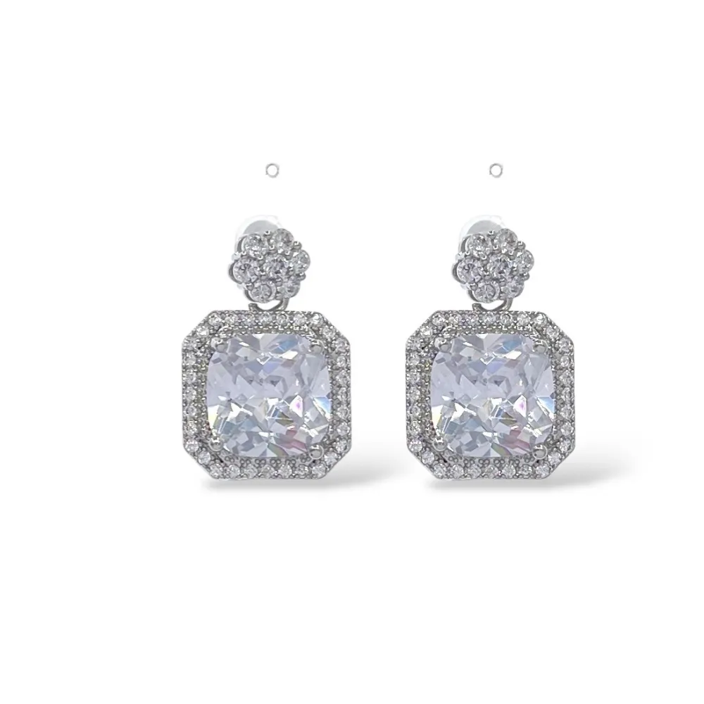 [OR-506-441J] Punto luce Con quadrato-Orecchini con Cubic Zirconia - OR-506-441J (Argento)
