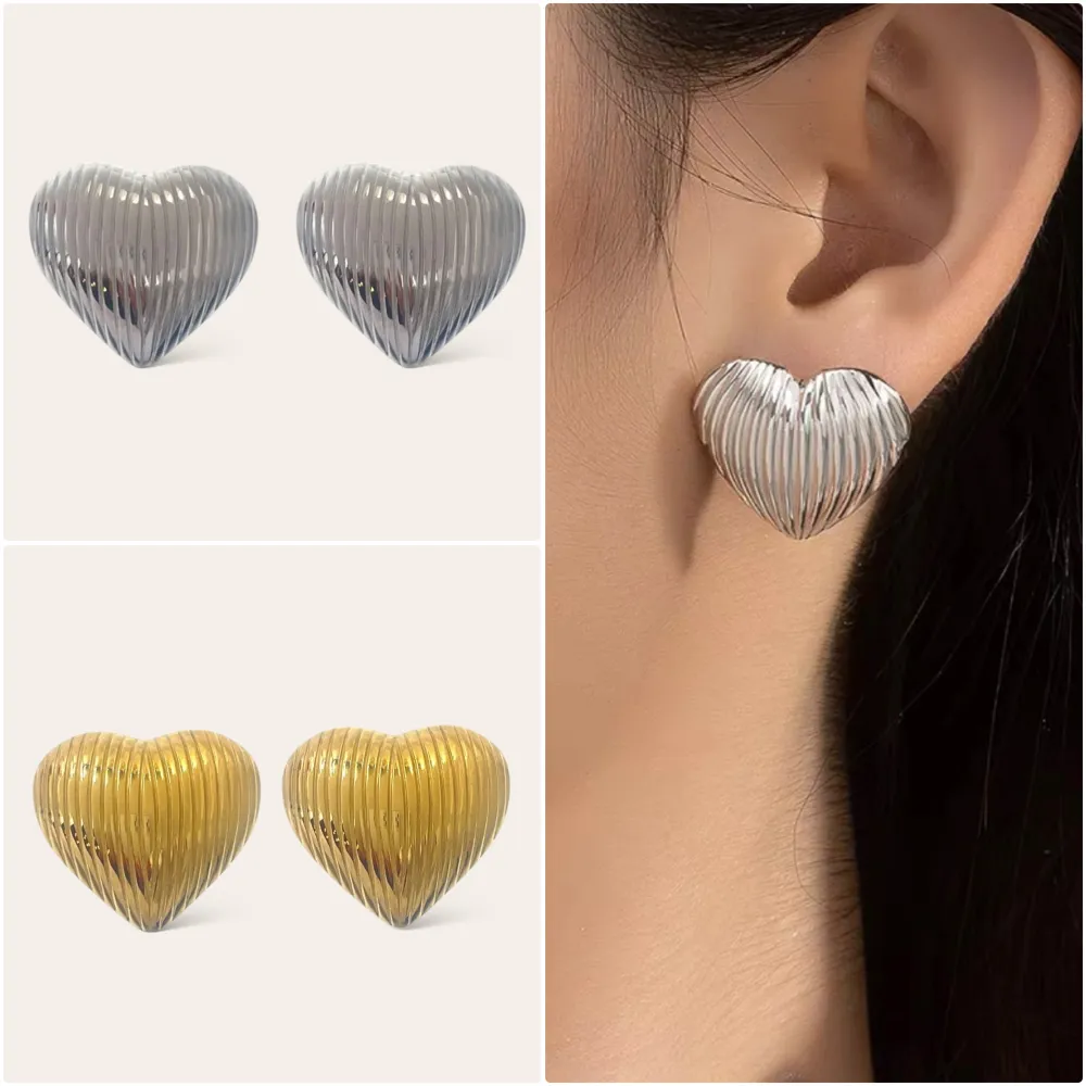 Cuore Lavorato -Orecchini in Acciaio - OR-754-17 (Argento)