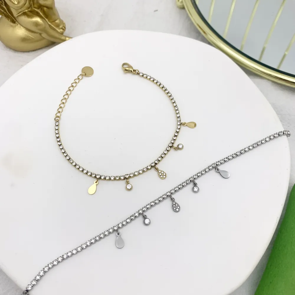 Tennis con Goccia-Bracciale in Acciaio - BAC-103-AA2525B Goccia (Oro Giallo)