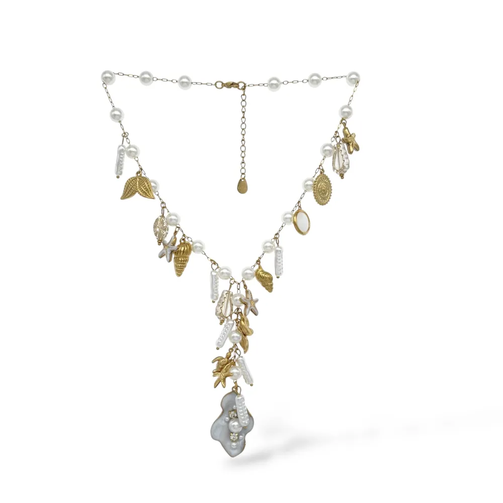 Perle conchiglie marine-Collane in Acciaio - CL-732-611 (Bianco)