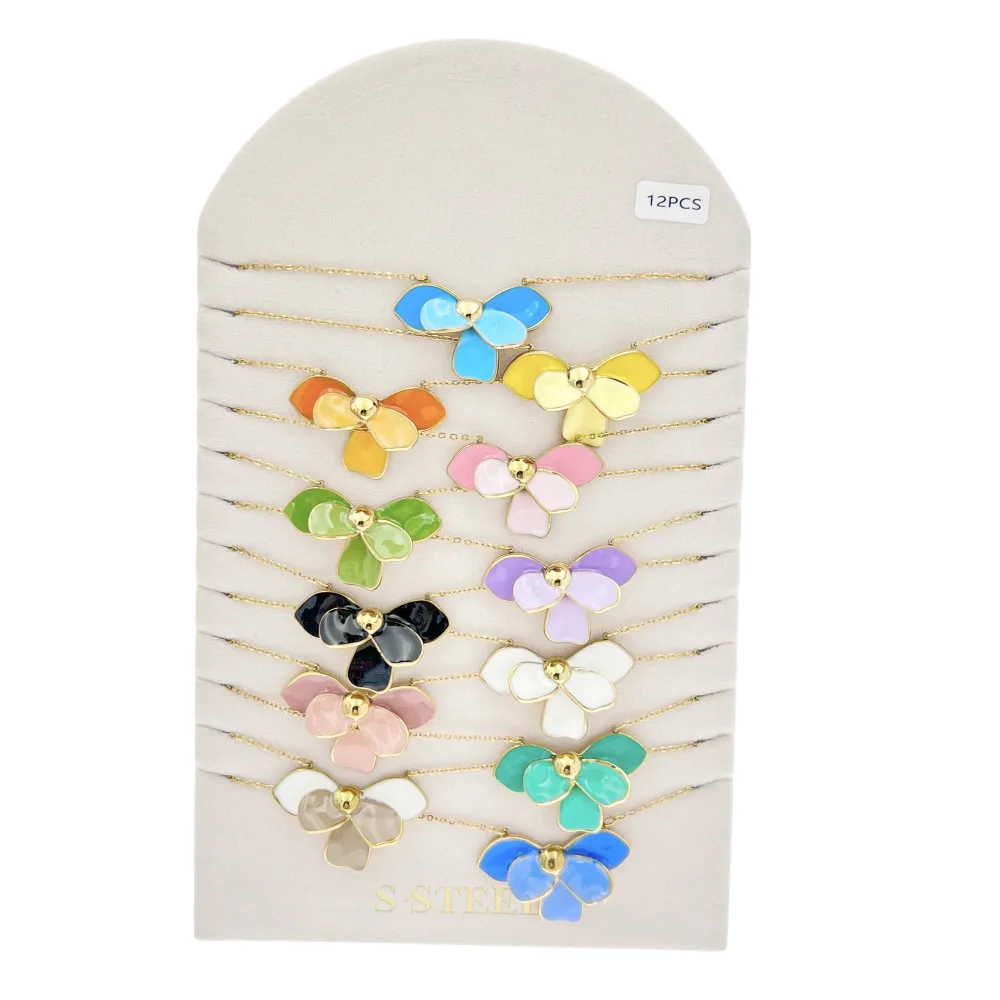 Fiore Petali Smaltati-12pz Collane Corte in Acciaio - CL-732-635