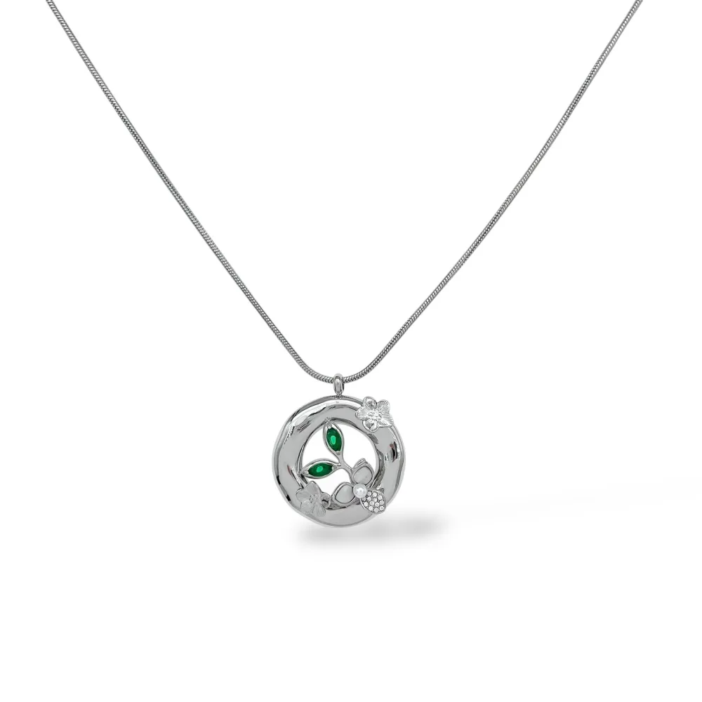 Cerchio con Fiore-Collana Lunga in Acciaio - CL-795-10545