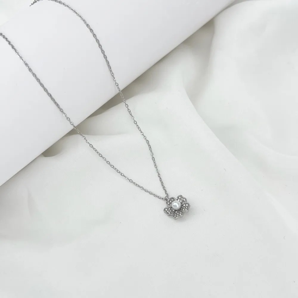 Fiore con Perla-Collana Corta in Acciaio - CL-795-10610