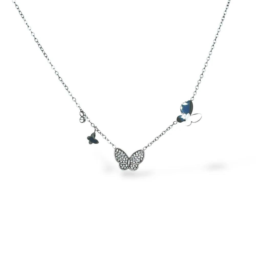 Farfalla-Collana Corta in Acciaio - CL-795-10621 (Argento)