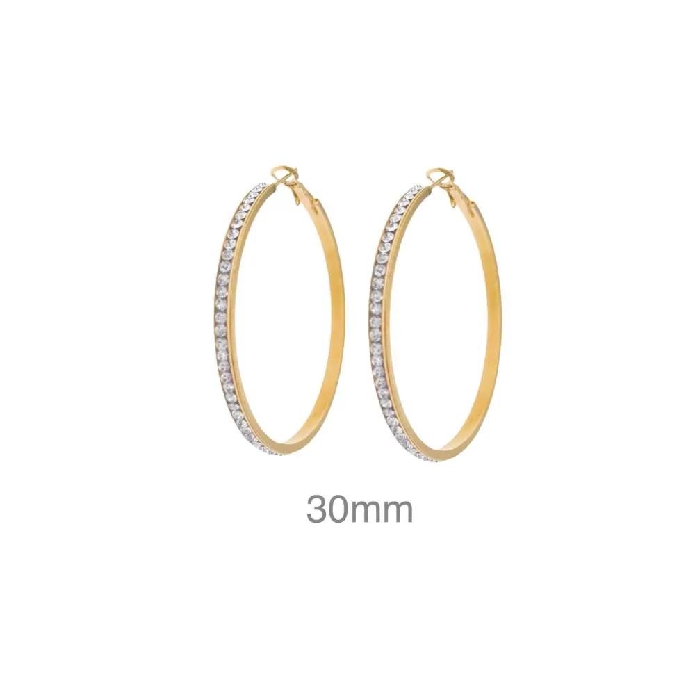 Cerchio 30mm   con Zirconia-Orecchini in Acciaio - OR-103-AA1057E 30mm (Oro Giallo)