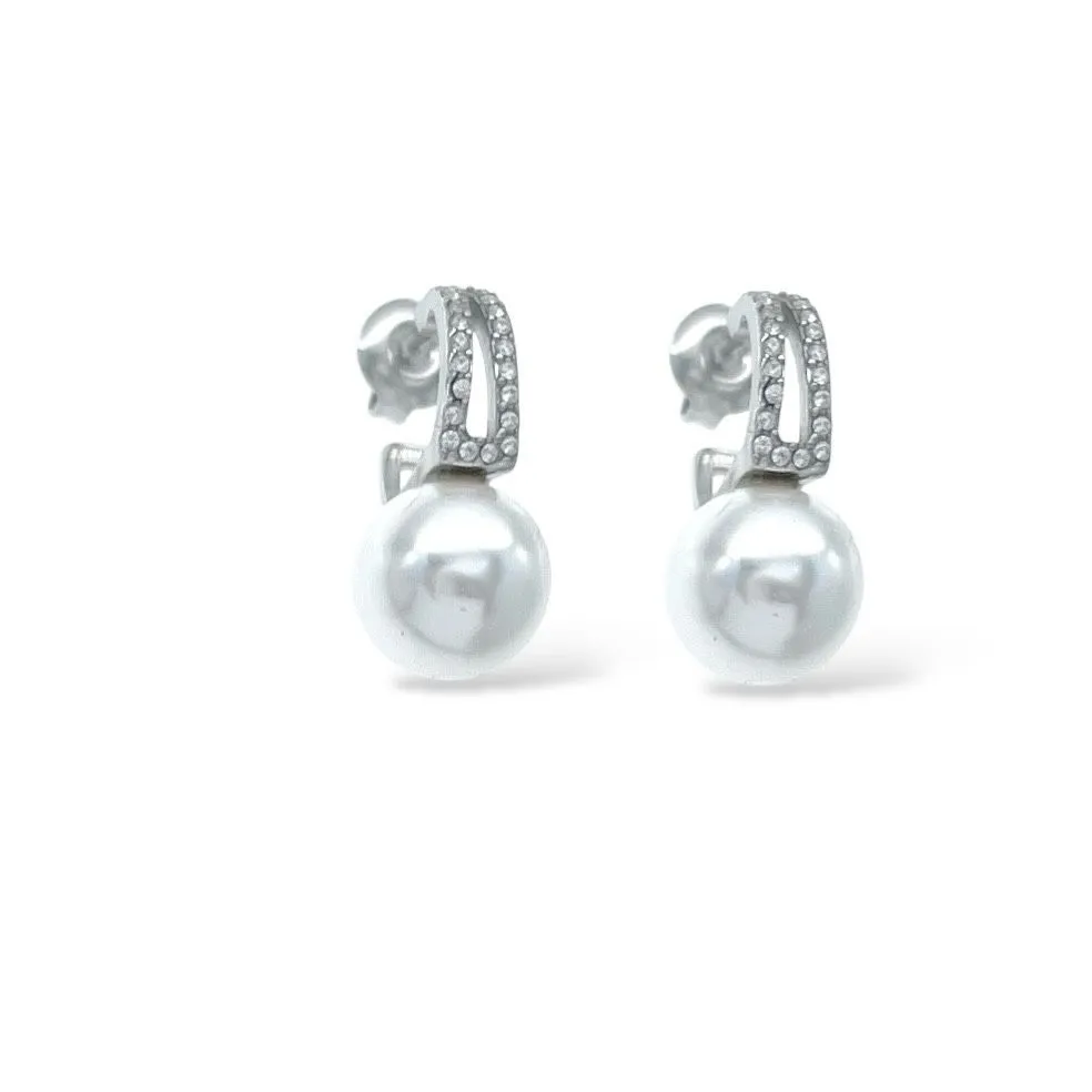 Cerchio con perla -Orecchini in Acciaio - OR-103-AA5561E (Argento)