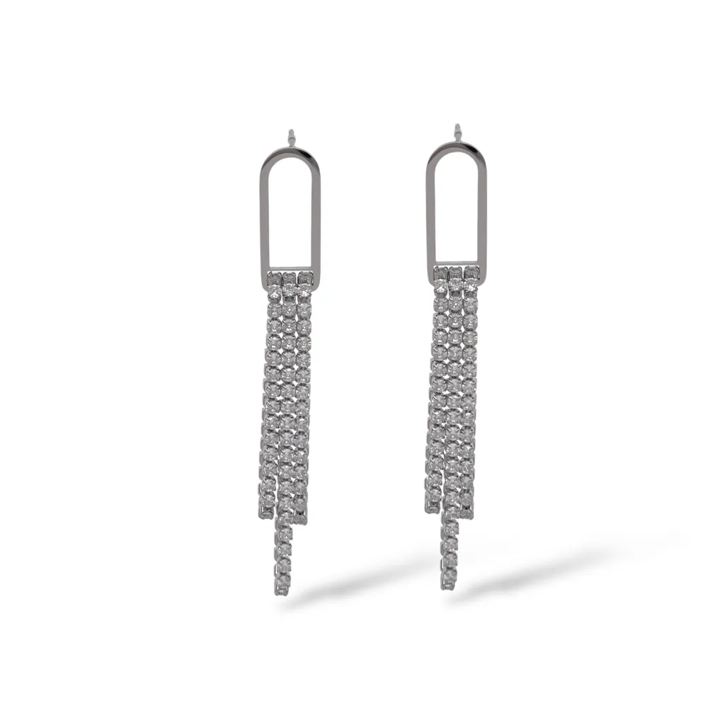Orecchini pendenti con nappina - Orecchini in Acciaio - OR-413-7510 (Argento)