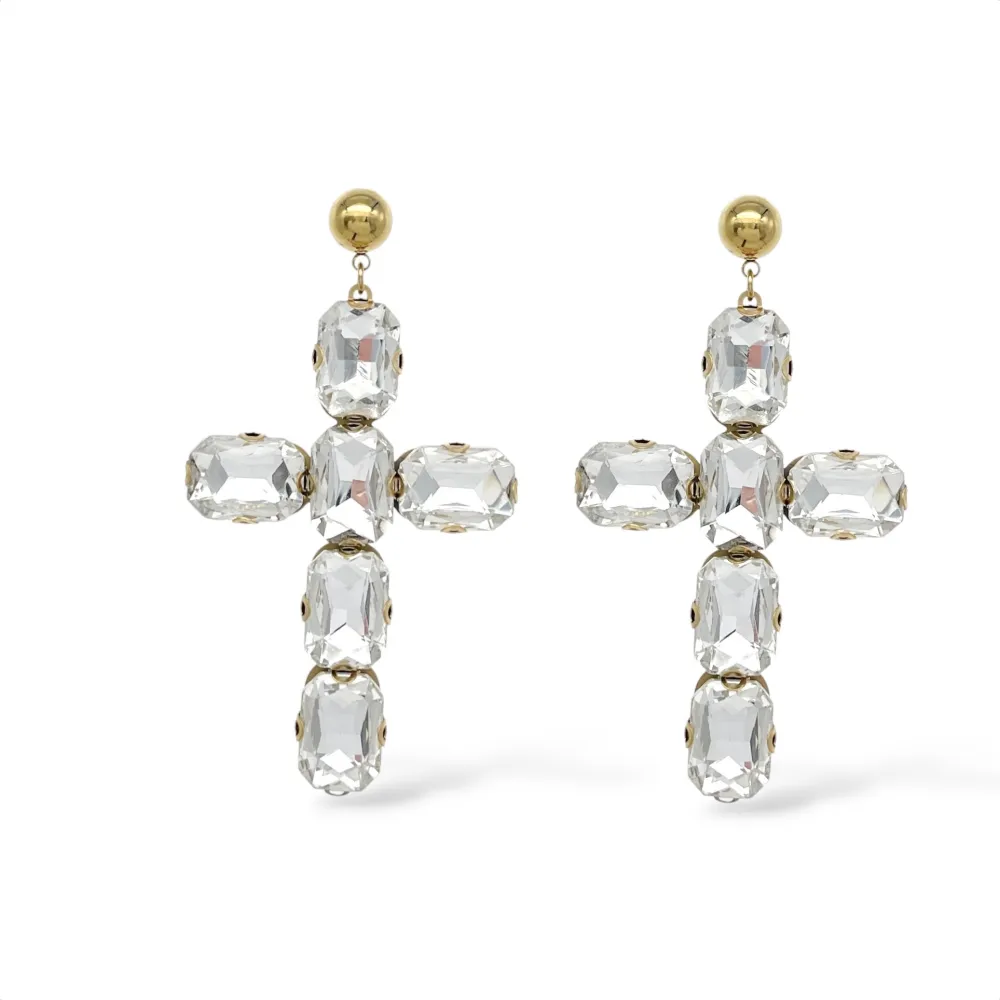 Croce cristallo - Orecchini Moda in acciaio - OR-732-592