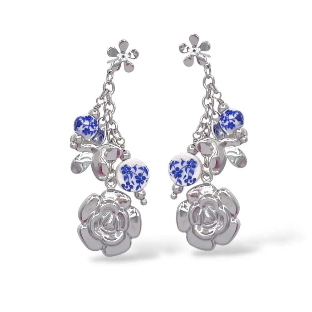 [OR-794-86] Rosa-Orecchini Moda in Acciaio - OR-794-86 (Argento)