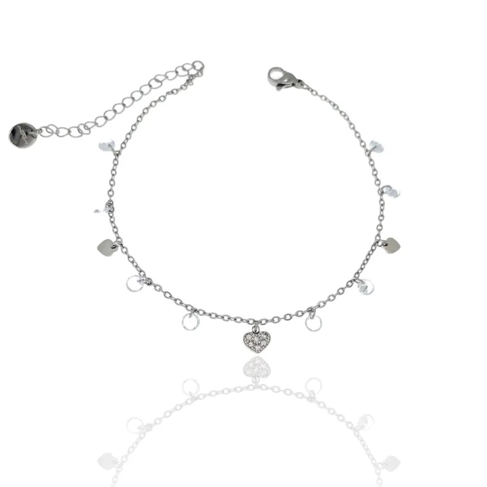 Perline Colorate con Cuore-Bracciale in Acciaio con Chiusura - BR-103-AA1284B (Bianco/Argento)
