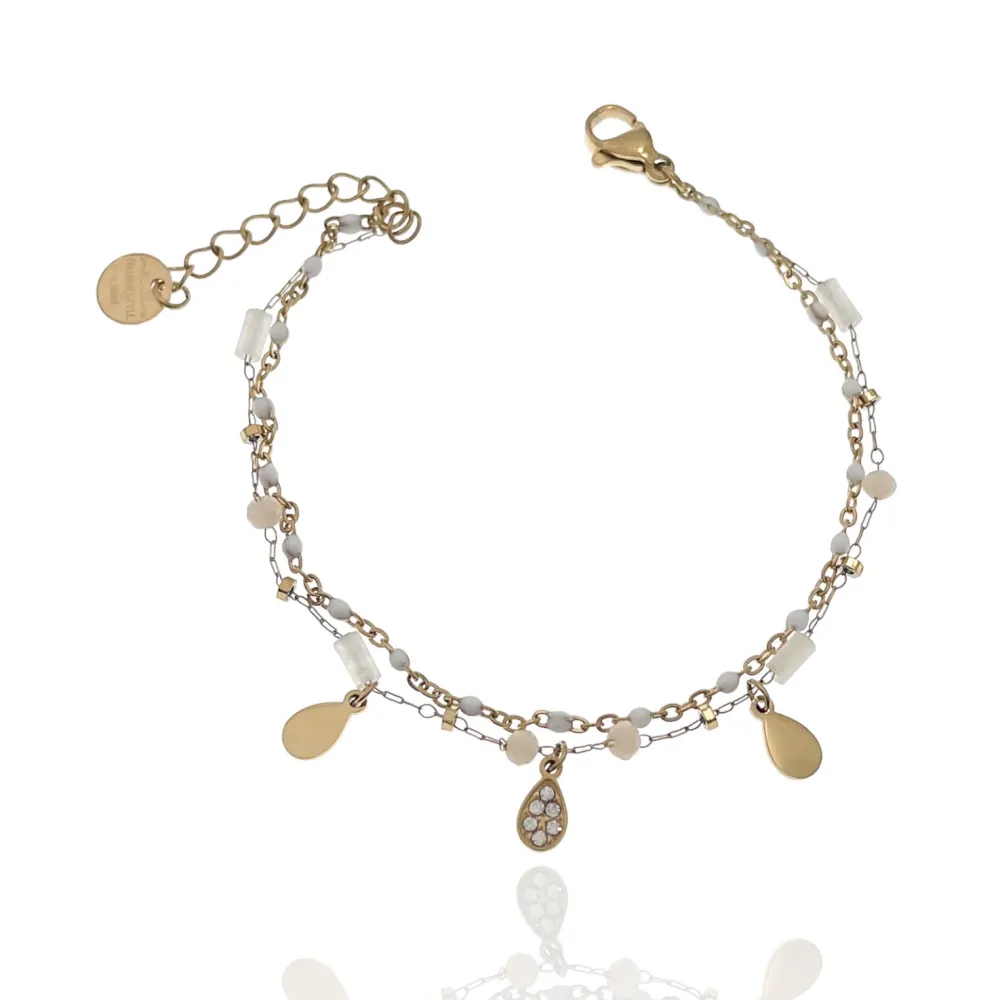 Goccia con Strass-bracciale in Acciaio - BR-103-AA1715N (Bianco/Oro)