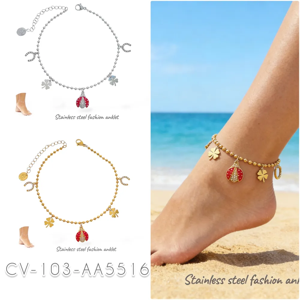 Coccinella Porta Fortuna - Multi Pendenti Caviglie in Acciaio - CV-103-AA5516B