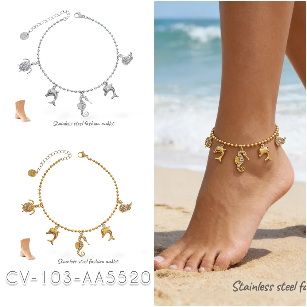 Mare-Delfino tartaruga Cavalluccio - Multi Pendenti Caviglie in Acciaio - CV-103-AA5520B (Argento)