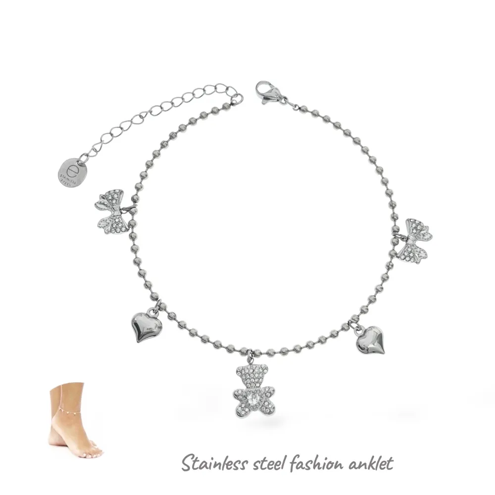 [CV-103-AA5532B] Fiocco Orsetto - Multi Pendenti Caviglie in Acciaio - CV-103-AA5532B (Argento)