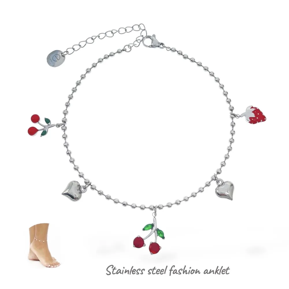 Ciliegia Fragola Cuore Frutta - Multi Pendenti Caviglie in Acciaio - CV-103-AA5536B (Argento)