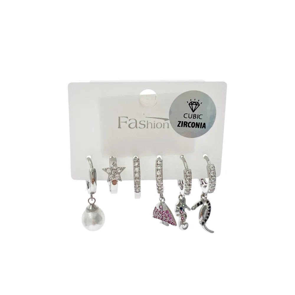 [F2900702039] Perla, pesce, cavalluccio-Set 6pz Orecchini in Acciaio - F2900702039