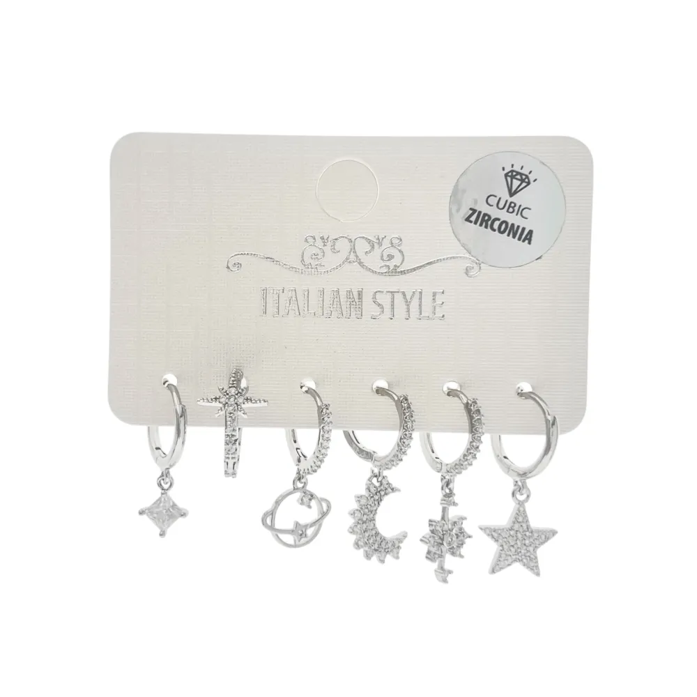 [F3201204042] Stella, pianeta, luna-Set 6pz Orecchini in Acciaio - F3201204042