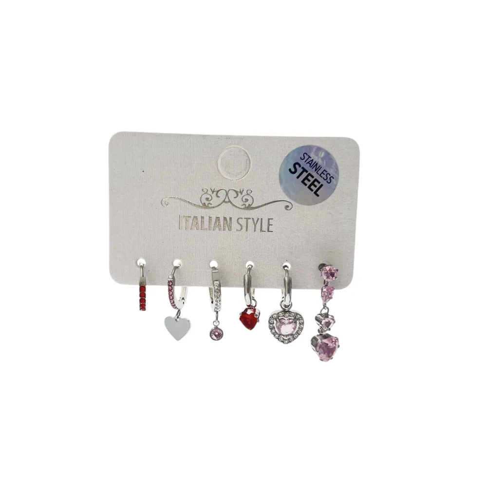Cuore-Set 6pz Orecchini in Acciaio - OR-103-AA1203E (Rosso/Oro)