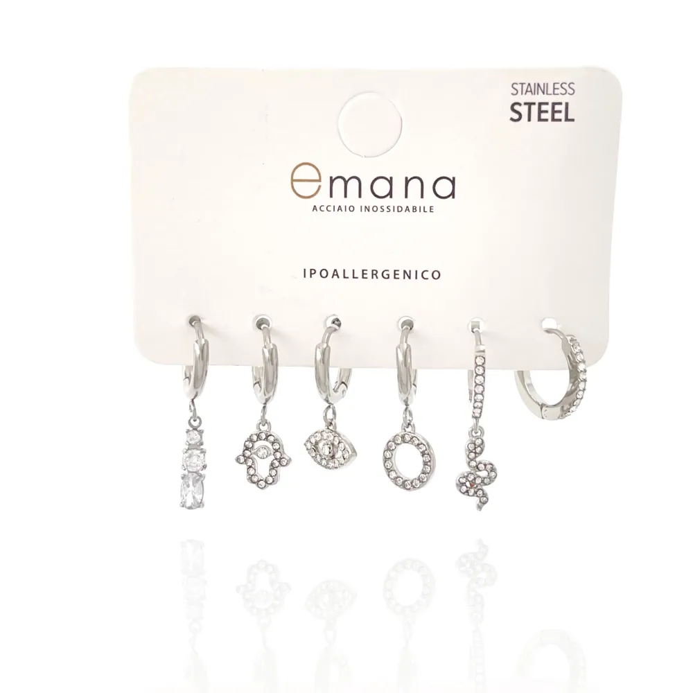 Occhio, mano -Set 6pz Orecchini in Acciaio - OR-103-AA3335E (Argento)