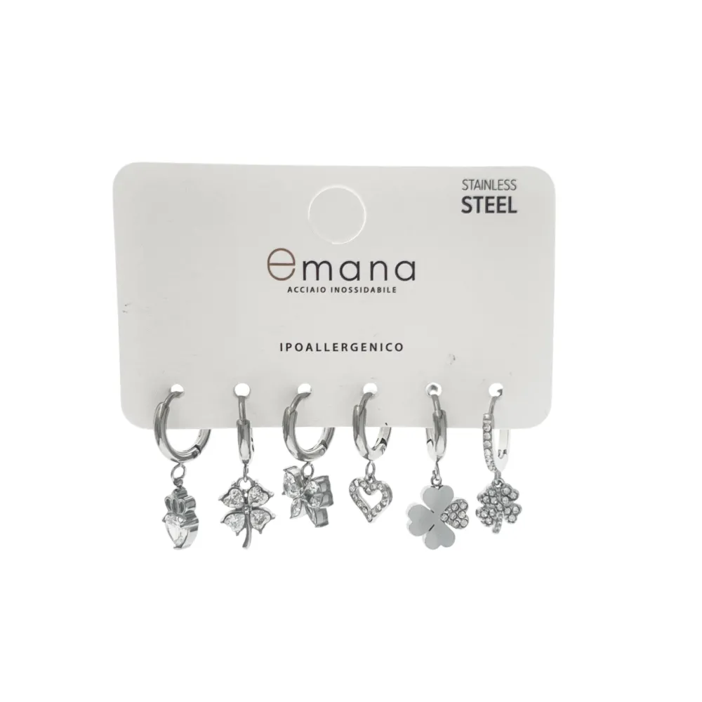 Quadrifoglio, farfalla-Set 6pz Orecchini in Acciaio - OR-103-AA3338E (Argento)