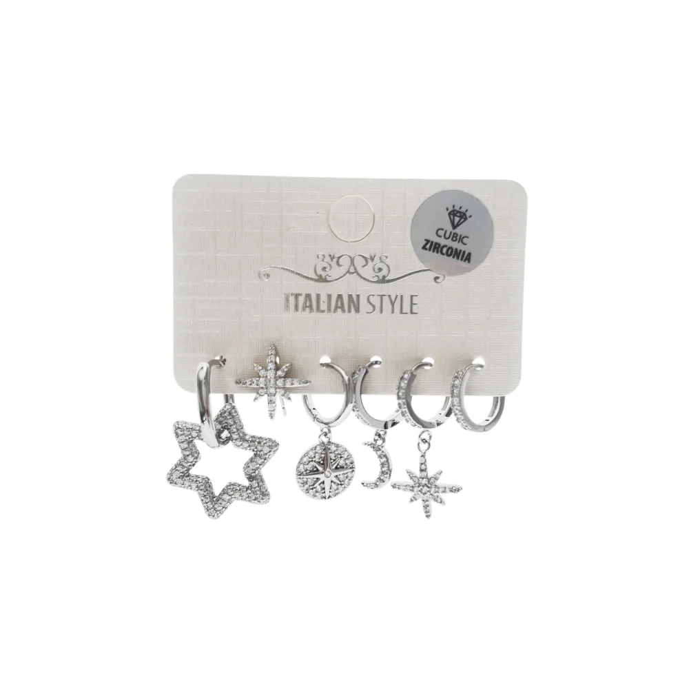 Stella-Set 6pz Orecchini in Acciaio - OR-109-133 (Argento)