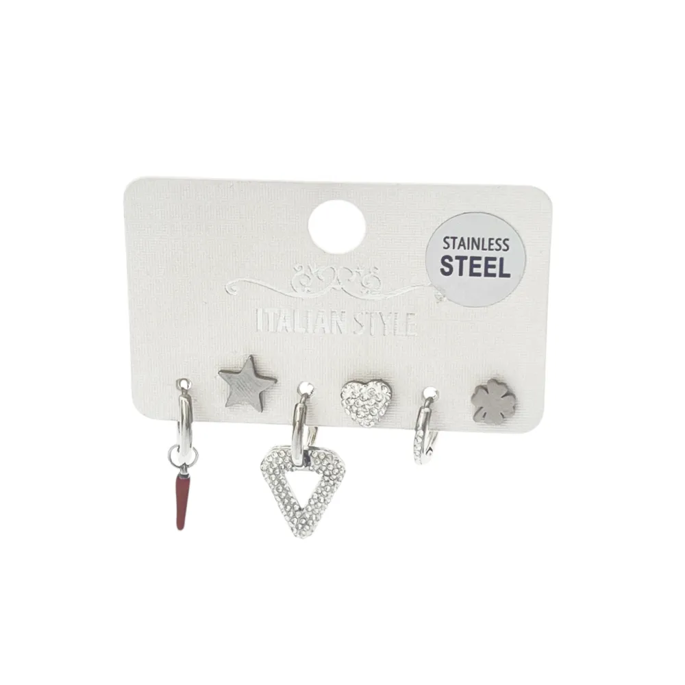 Cornino con V-Set 6pz Orecchini acciaio - OR-450-422-423B (Argento)
