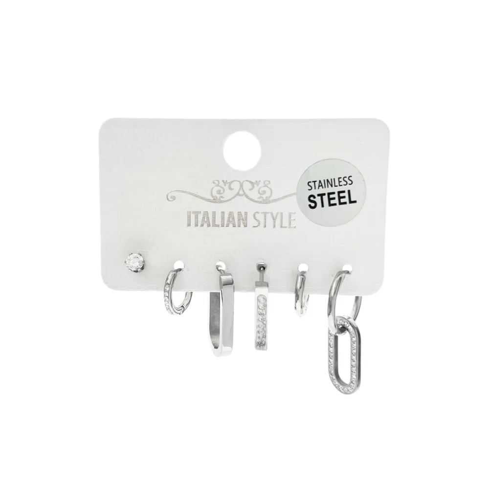 Quadrato, ovale -Set 6pz Orecchini con Zirconia - OR-450-426 (Argento)