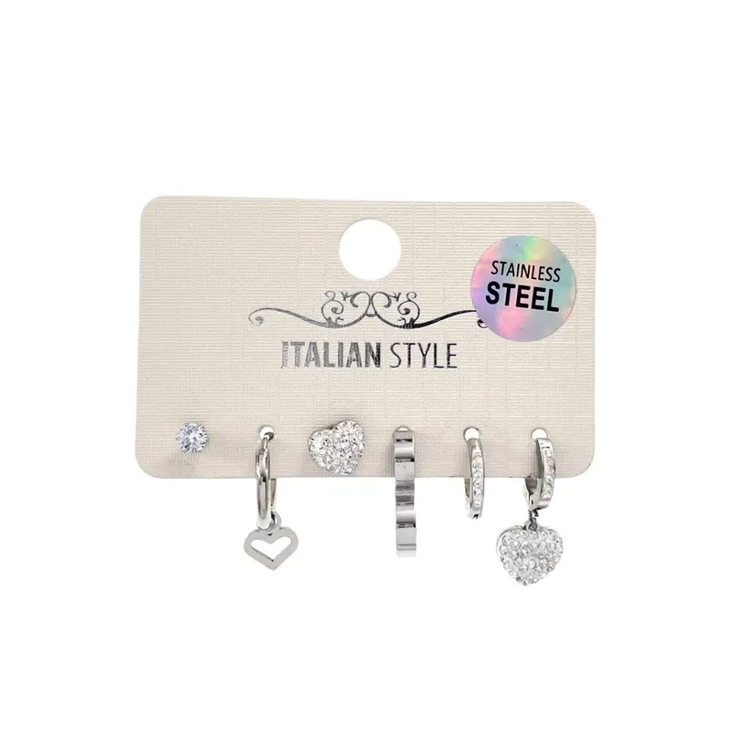 Cuore strass-Set 6pz Orecchini con Zirconia - OR-450-427/428 (Argento)