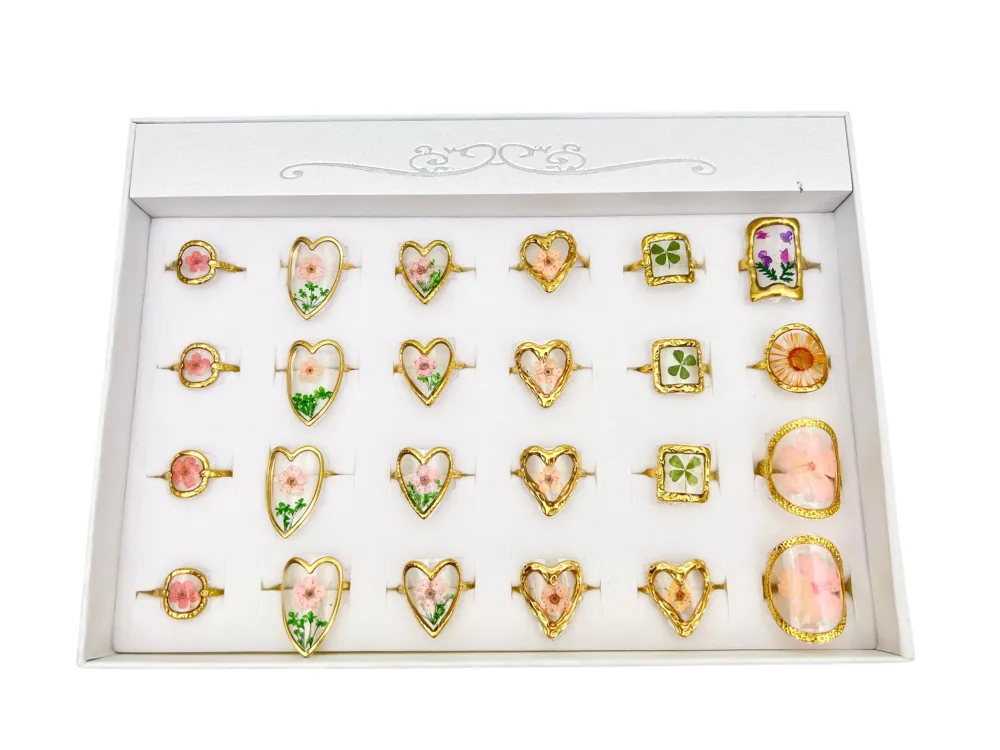 [AN-783-60] Mix Modelli Fiore Vere-36 pz Anelli in Acciaio - AN-783-60
